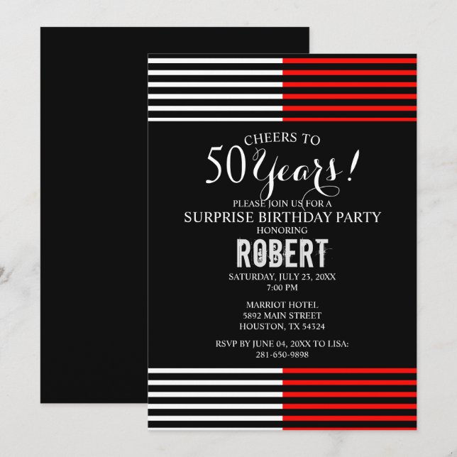 Black & Red Surprise Birthday Party Invitation (Front/Back)