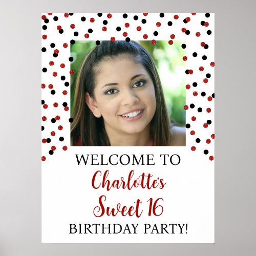 Black Red Sweet 16 Birthday 18x24 Photo Poster