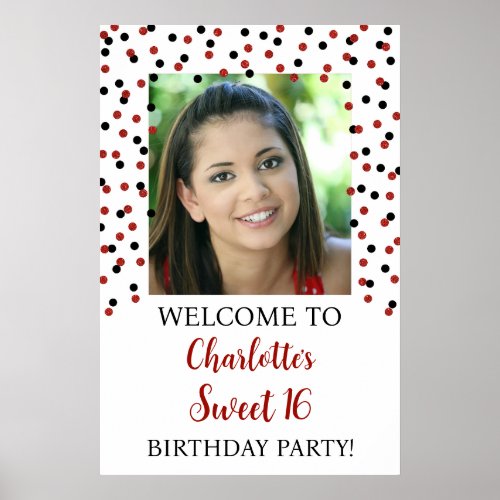 Black Red Sweet 16 Birthday 20x30 Photo Poster