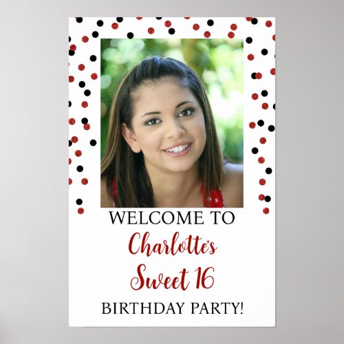 Black Red Sweet 16 Birthday Custom 12x18  Poster