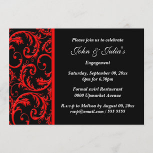 Black red swirl engagement anniversary PERSONALIZE Invitation