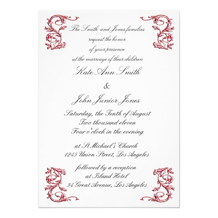 Black  red Swirl monogram Wedding invitation