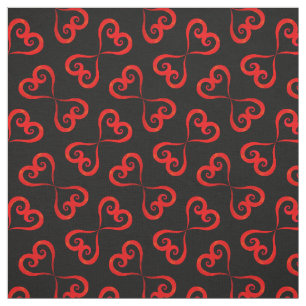 Black Red Swirly Hearts Pattern Elegant Valentine Fabric