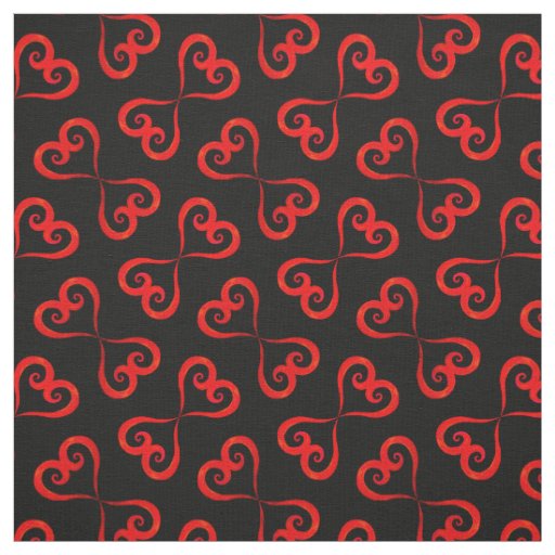 Black Red Swirly Hearts Pattern Elegant Valentine Fabric
