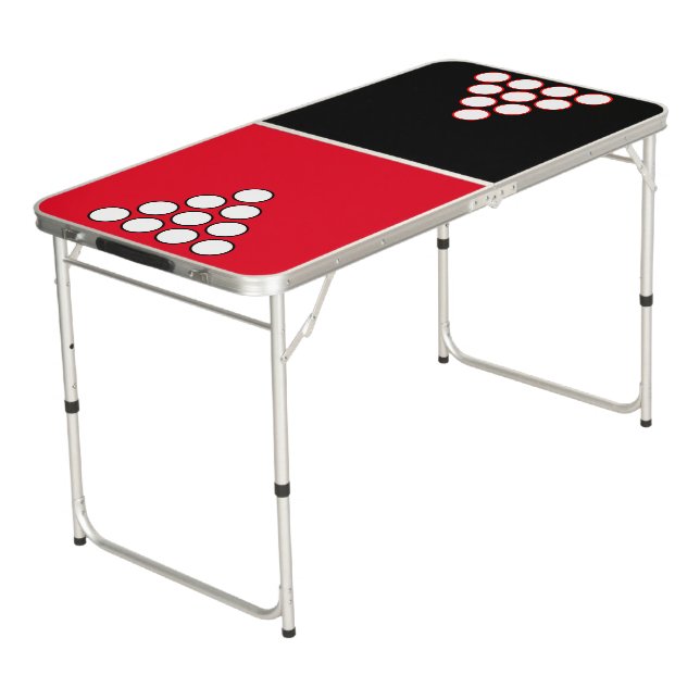 Black & Red Tailgate Beer Pong Table (Angled)