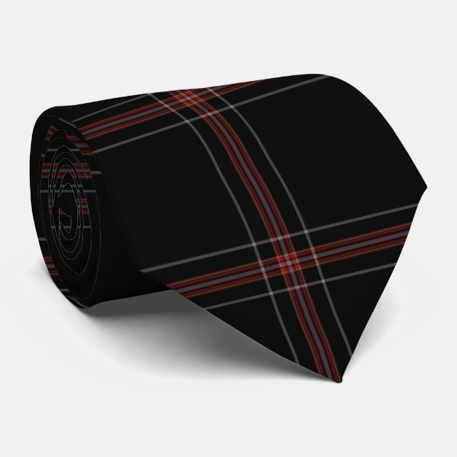 Black Red Tartan Plaid Flannel Neck Tie (Rolled)