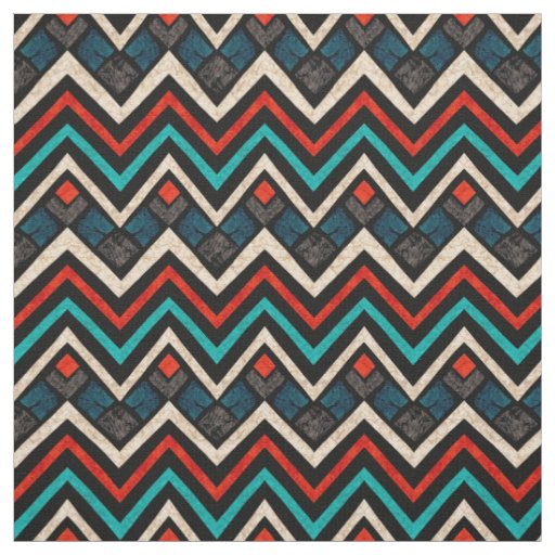 Black Red Teal Beige Aztec Pattern Fabric