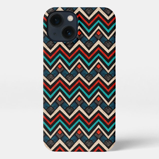 Black Red Teal Beige Aztec Pattern iPhone Case (Back)