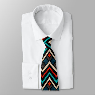 Black Red Teal Beige Aztec Pattern Neck Tie