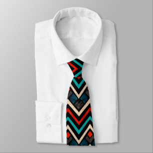 Black Red Teal Beige Aztec Pattern Neck Tie