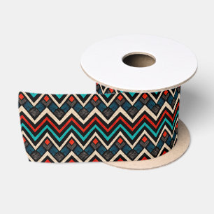 Black Red Teal Beige Aztec Pattern Satin Ribbon