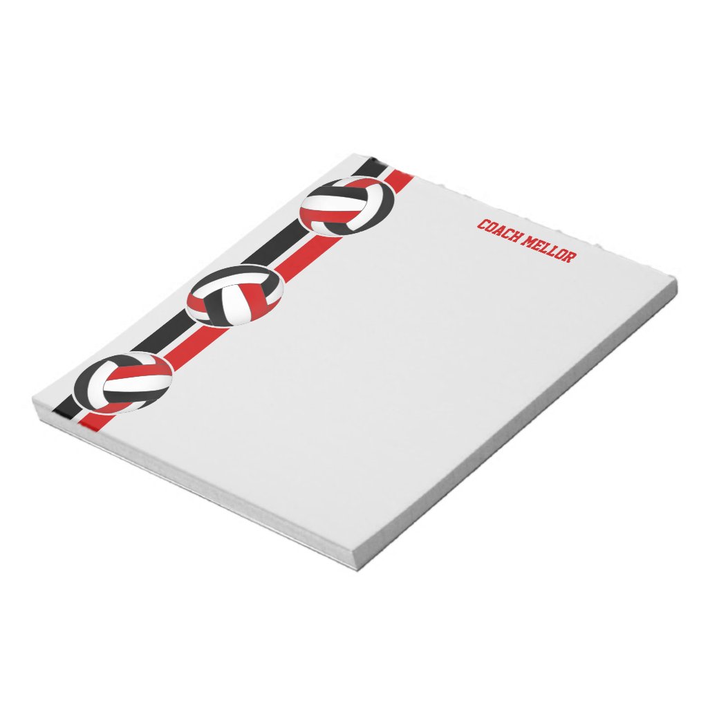 black red team colors volleyball coach custom notepad