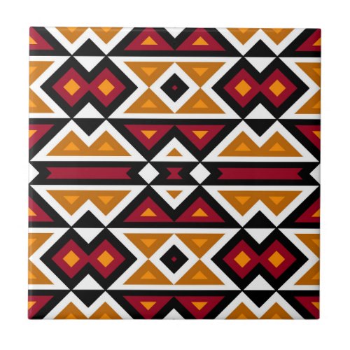 Black Red Terracotta Orange White Ethnic Tribe Art Ceramic Tile