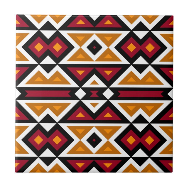 Black Red Terracotta Orange White Ethnic Tribe Art Ceramic Tile (Front)