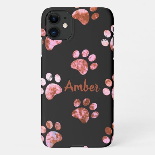 Black Red Textured Paw Prints Pattern Personalized iPhone 11 Case