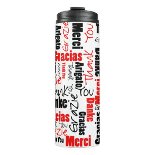 Black Red Thank You Typography Word Cloud Thermal Tumbler