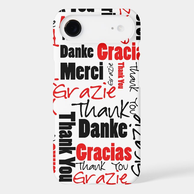 Black & Red Thank You Word Cloud Typography Case-Mate iPhone Case (Back)