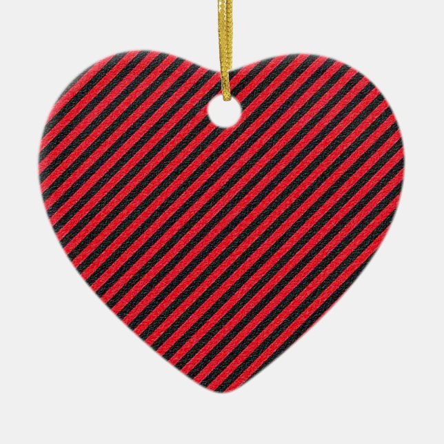 Black Red Thin Diagonal Stripes Ceramic Ornament (Front)