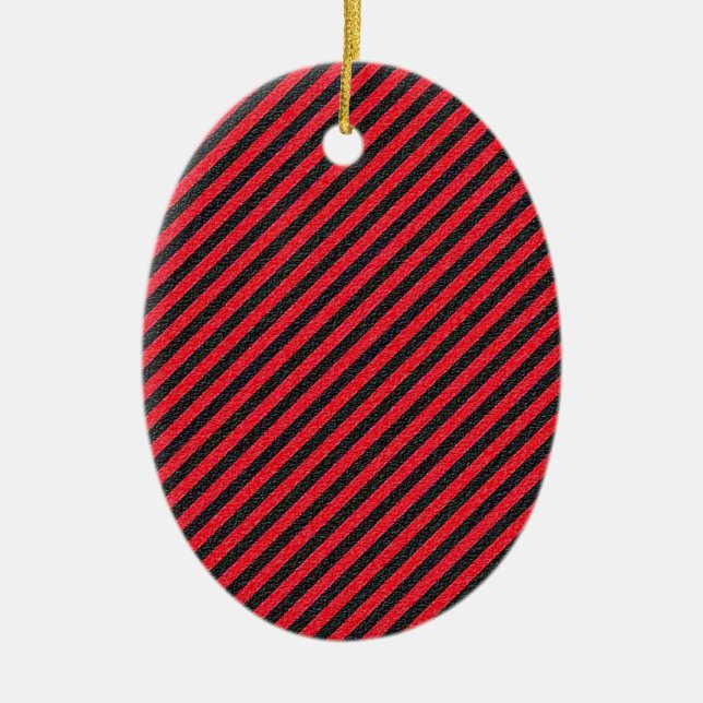 Black Red Thin Diagonal Stripes Ceramic Ornament (Front)