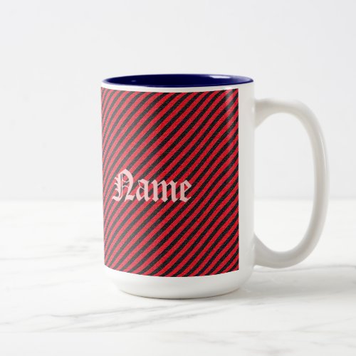 Black Red Thin Diagonal Stripes Two_Tone Coffee Mug