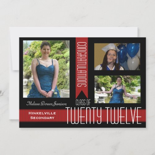 Black  Red Three Photos Graduation Announcement