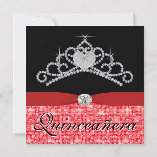 Black Red Tiara Black Red Quinceanera Custom Invite