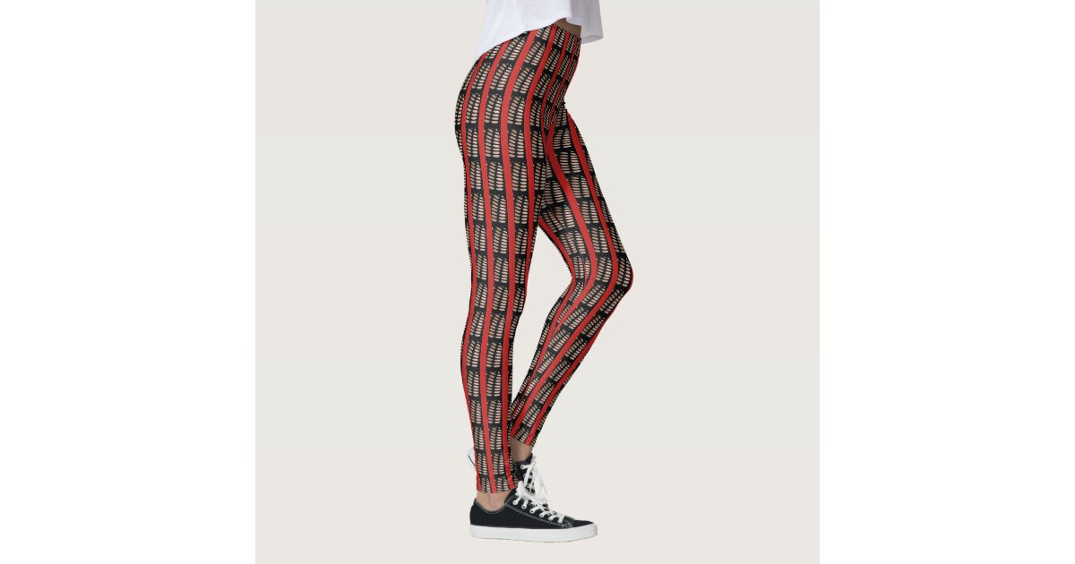 Red & Black Vertical Stripes Printed Leggings