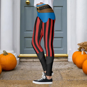 Black Red Vertical Stripe Pirate Belt Halloween Leggings
