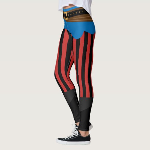 Black Red Vertical Stripe Pirate Belt Halloween Leggings