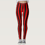Black Red Vertical Wide Stripe Womens Sexy Leggings
