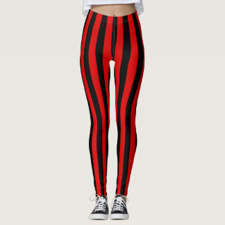 Black Red Vertical Wide Stripe Womens Sexy Leggings