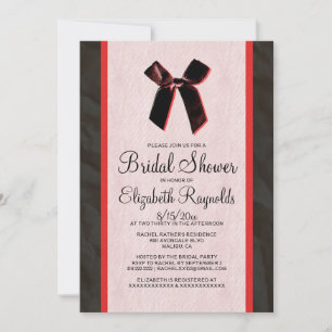 Black Red Vintage Bow Linen Bridal Shower Invites