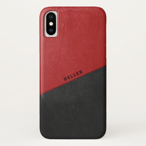 Black  red vintage faux leather iPhone XS case