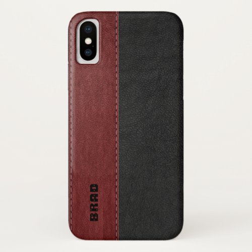 Black  Red Vintage Faux Leather iPhone XS Case