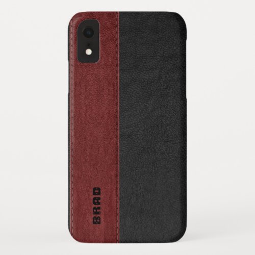 Black  Red Vintage Faux Leather iPhone XR Case