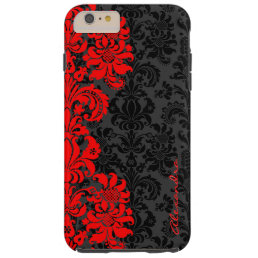 Black &amp; Red Vintage Floral Damasks Tough iPhone 6 Plus Case