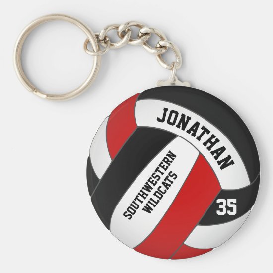 black red volleyball player and team name keychain