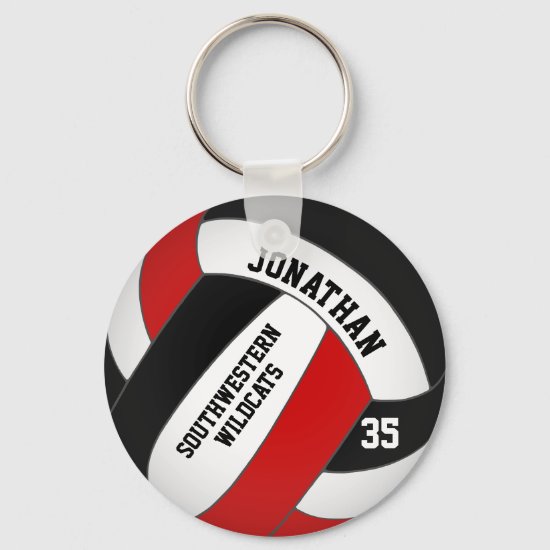 black red volleyball player and team name keychain