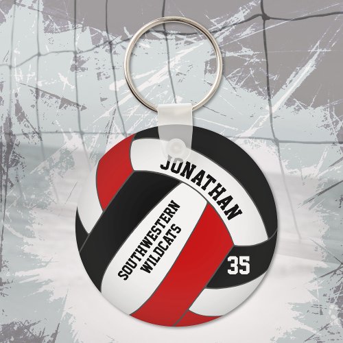 black red volleyball player and team name keychain