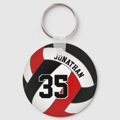 black red volleyball player custom jersey number keychain