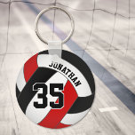 Black Red Volleyball Player Custom Jersey Number Keychain at Zazzle
