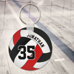 black red volleyball player custom jersey number keychain