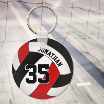 Black Red Volleyball Player Custom Jersey Number Keychain by katz_d_zynes at Zazzle