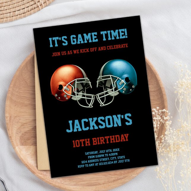 Black Red vs Blue Football Birthday Invitations (Black Red vs Blue Football Birthday Invitations)