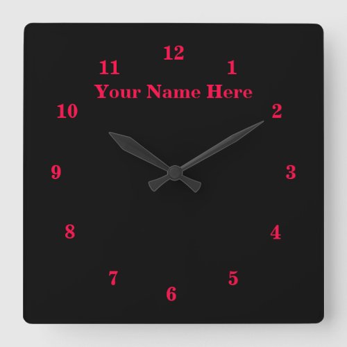 Black Red Wall Clock with Custom Text and Colors