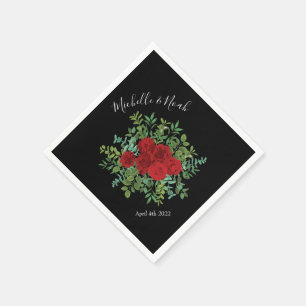 Black Red Wedding Gothic Roses Napkins