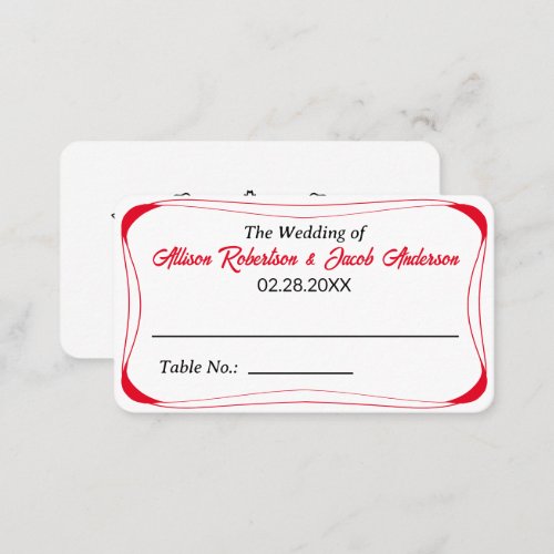 Black  Red Wedding Table Number place card