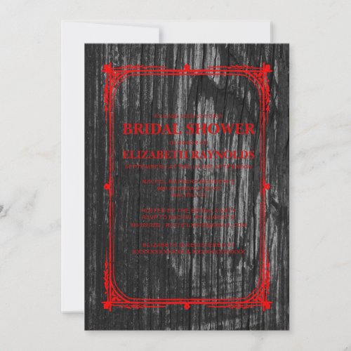 Black Red Western Barn Wood Bridal Shower Invites