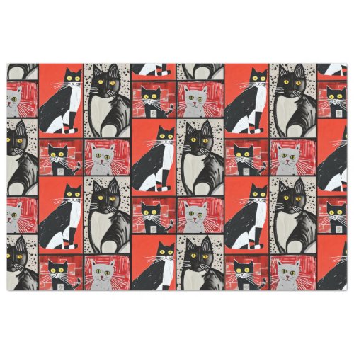 Black Red White Abstract Art Cats Tissue Paper