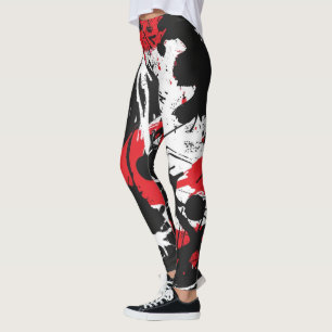 Black, red, white abstract art leggings